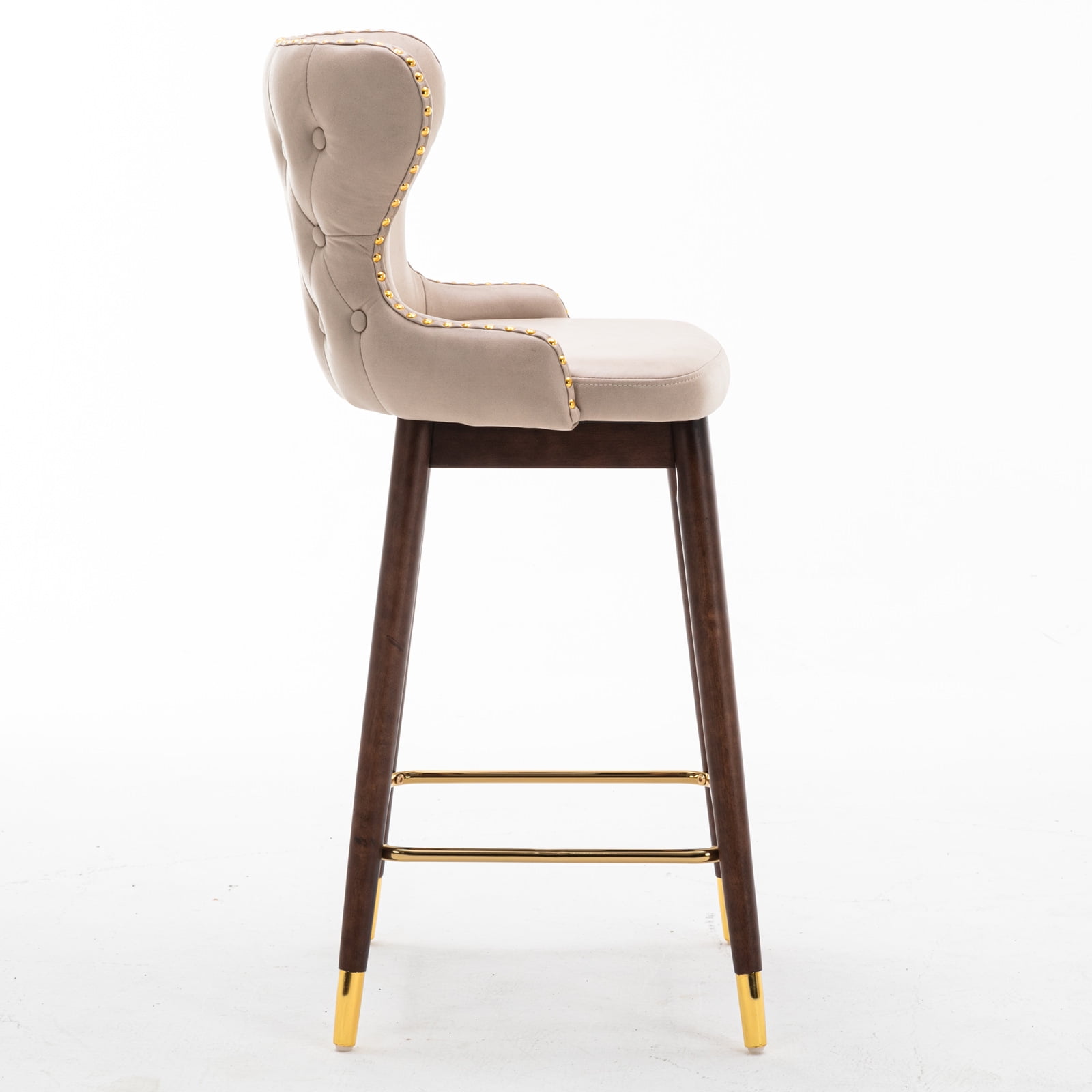 Kepooman 29.9" Modern Leather Fabric bar chairs, Tufted Gold Nailhead Trim Gold Decoration Bar stools, Set of 2 (Beige)