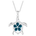 thumbnail image 3 of SDJMa Sterling Silver Turtle Necklace Pendant with Simulated Blue Opal Flower Female Metal Alloy Necklace Pendant, 3 of 7