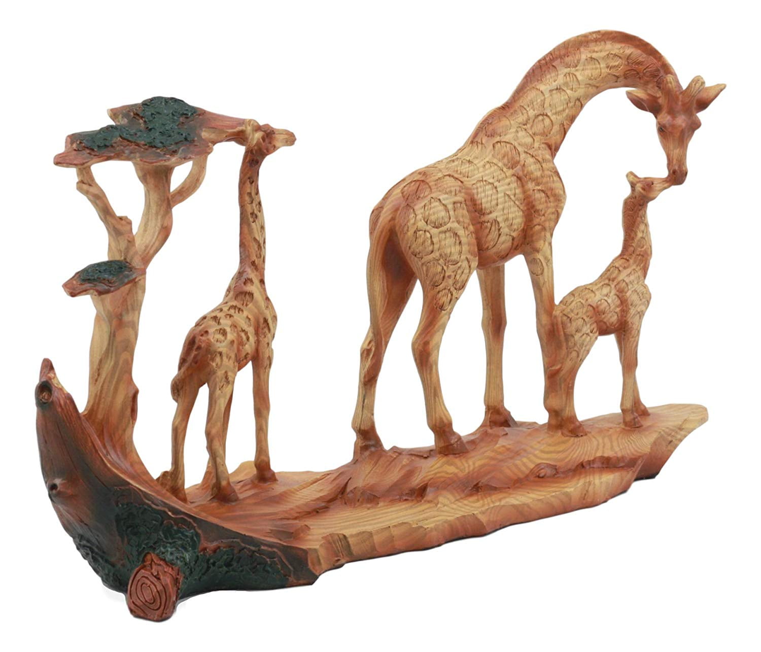 Wildlife Safari Giraffe Family In Savanna Scene Statue 12/"L Faux Wood Resin