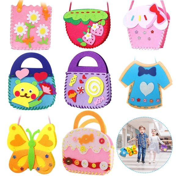 8Pcs First Sewing Kit for Kids DIY Felt Sewing Kit Preschool Educational Toys Kids Craft Felt Kit with Safety Needle Thread and Bag Straps Felt Sewing Craft Kit for Boys Girls Gift
