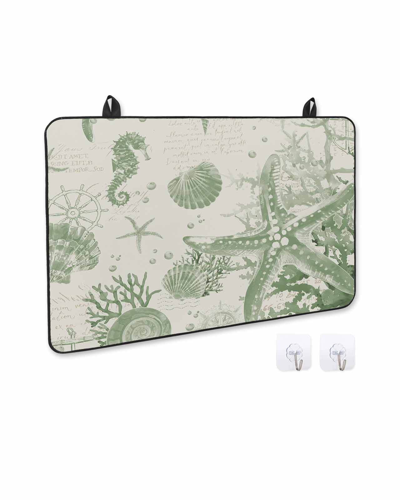nqOlkjepod Large Induction Cooktop Protector Mat 28.5"x20.5", Sage Green Starfish Stove Top Covers for Electric Stove, Coastal Nautical Seahorse Conch Stove Burner Cover Mats, Glass Top Stove Cover
