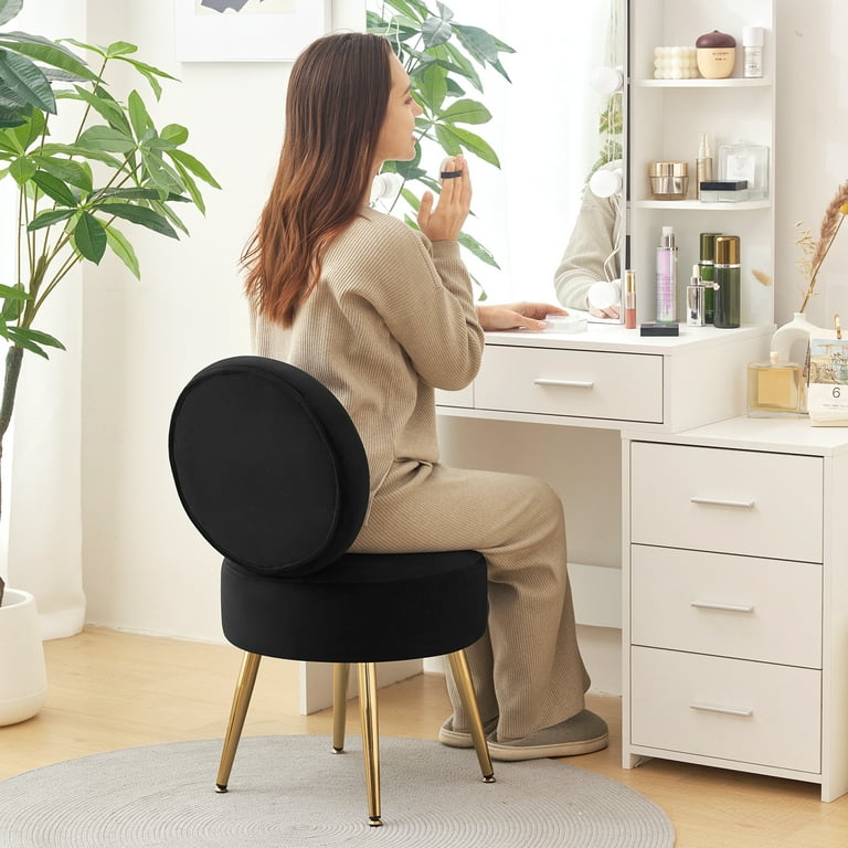 Furniliving Velvet Makeup Chair, Modern Accent Vanity Stool with Gold Legs  for Bedroom, Black - Walmart.com