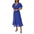 thumbnail image 1 of Faithtur Robe Longue Décontractée d'Été pour Femmes Couleur Unie Froncée Col en V Manches Courtes Mode Plage Vacances, 1 of 8