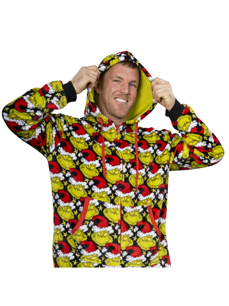 Grinch with Santa Hat Face All Over Pajamas Jumpsuit Christmas