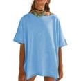 thumbnail image 2 of Breezora Oversized Cotton Tee for Women Soft Breathable Short Sleeve Crewneck Tshirt Trendy Relaxed Fit Summer Essential Top M Size Sky Blue, 2 of 5