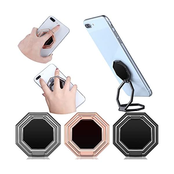 wonima11 3 Pieces Phone Ring Holder Stand Finger Kickstand 360 Degree Rotation Foldable Phone Grip Metal Cellphone Stand for Magnetic Car Mount Desk, Compatible with Most Smartphones, 3 Colors