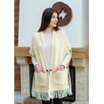 thumbnail image 3 of SAOL 100% Merino Wool Shawl/Poncho Sweater/Open Cardigan/Wool Cape with Pockets with Fringe Trim and Trinity Knot Button, 3 of 6