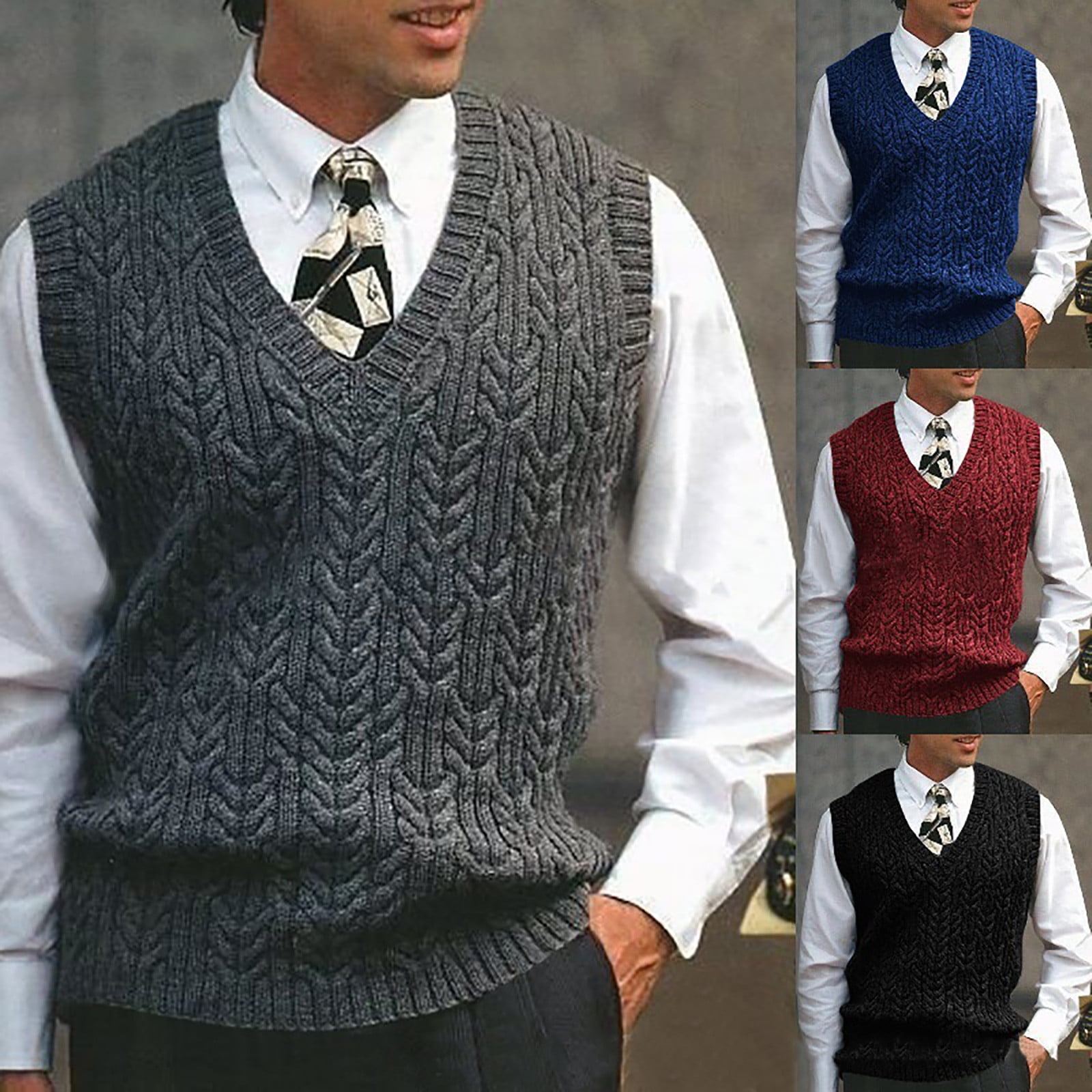 Men's Knitted Vest - Autumn Men's Beige Business Casual Button Cardigan  Knitted Vest/Classic Style Color Contrast Gentleman Sleeveless Vest Sweater  Male Clothes,As Shown,XL : : Clothing, Shoes & Accessories