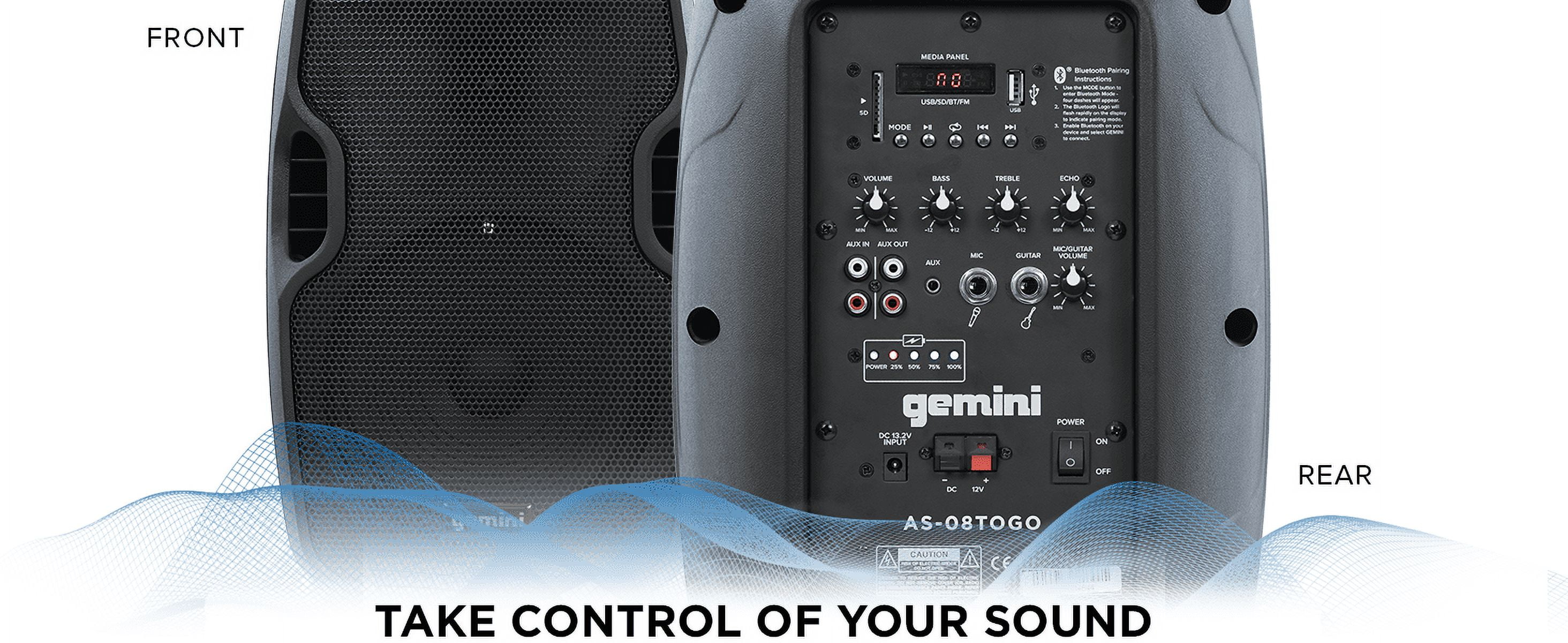 Gemini AS-08TOGO 8" Portable Active Bluetooth Powered PA Loudspeaker with 200W Class AB Amplifier