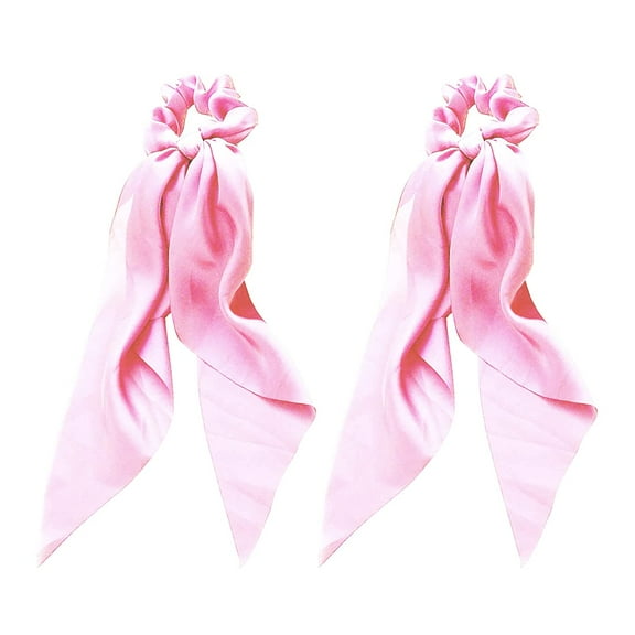 Satin Hair Scrunchies Elastic Knotted Bow Ponytails Soft Hair Holders Silk Hair Bands Hair Ties Cute Hair Scarf Ribbon for Girls and Women, 2pcs (Pink)