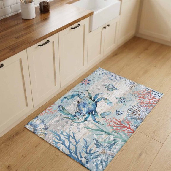2x3ft Rectangle Rug,Crab Shell Ocean Coral Washable Area Rugs Non-Slip Accent Rug Retro Gradient Wood Grain Soft Circle Carpet for Living Room Bedroom Home Office Decor
