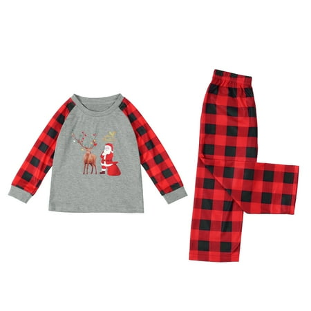 

Christmas Pajamas for Family Parent-Child Outfit Winter Fall Matching Plaid Sleeves Cute Pattern Printing Festival Pajama Sets