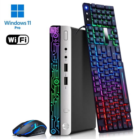 Restored HP G5 RGB Panel Mini PC, Intel i5-8500T (6-Cores), 16GB DDR4 Memory, 512GB SSD, RGB KB&M, Win-11 Pro, Micro Desktop