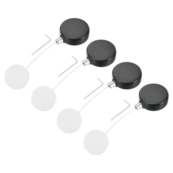 Uxcell 1.8 ft Retractable Cable Lock with Round Patch Remote Control Security Lock with Adjustable Cord Tether Anti Theft, Black, 4 Pack