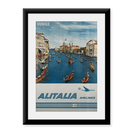 Framed Art Print, Italy Venice Mid Century Vintage Airline Travel Poster by Vintage Travel Poster, 17-7/8" x 21-7/8"