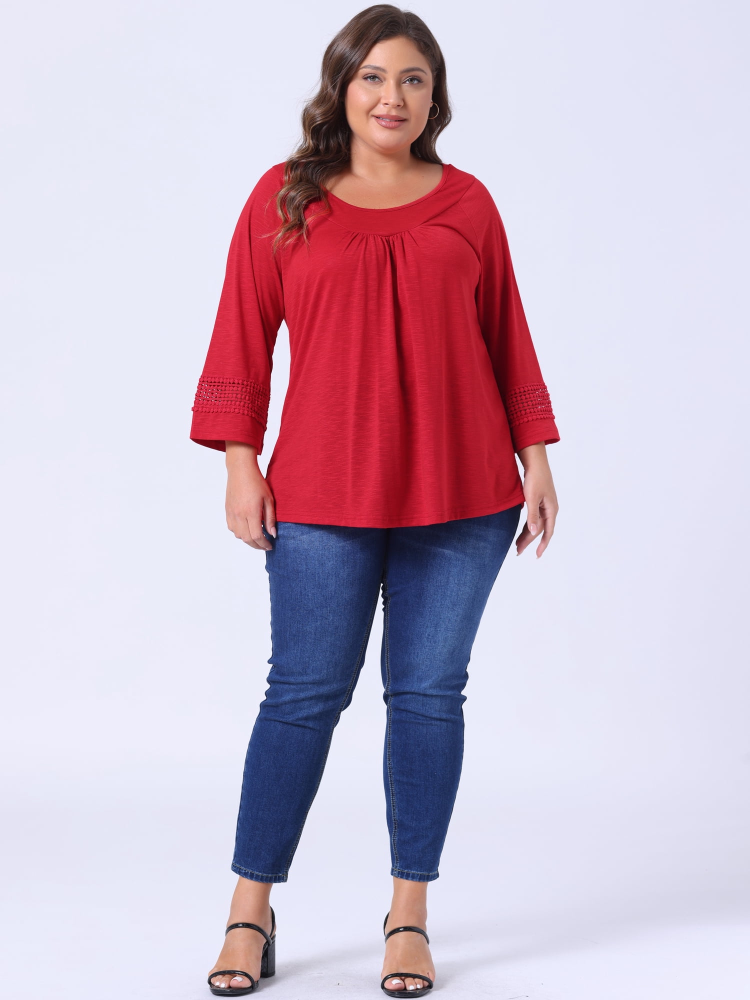 DARING DIVA Women's Plus Size Winter Kimono Long Sleeve Casual Top 3X Red