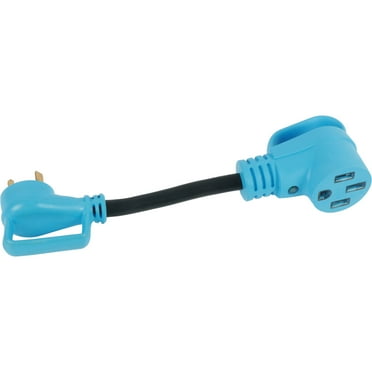Makerz 218 Heavy-Duty RV Adapter Cord with Powered Connection Indicator Light - 12" Length, 30A to 50A, NEMA TT-30P to NEMA 14-50R, STW-Rated / ETL-Certified