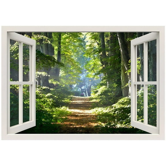 Hsqqdc 3D Forest Window Wall Stickers - Removable Scenery View Landscape Decals for Home Decoration