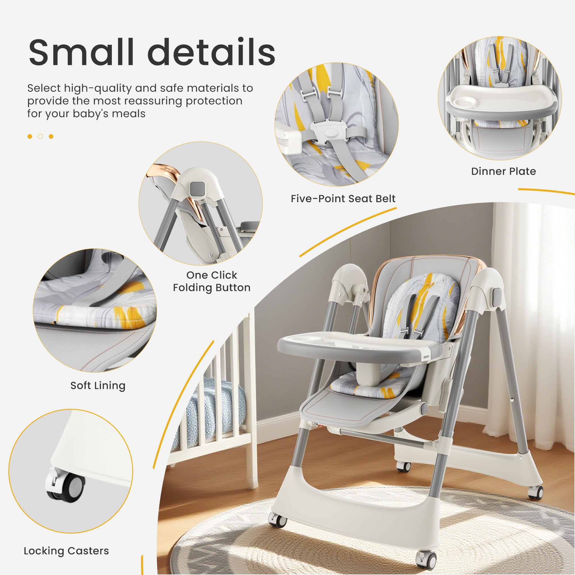 TouHeart Baby High Chair and Swing Combo, 6-in-1 Convertible Highchair for Infants and Toddlers, Gray