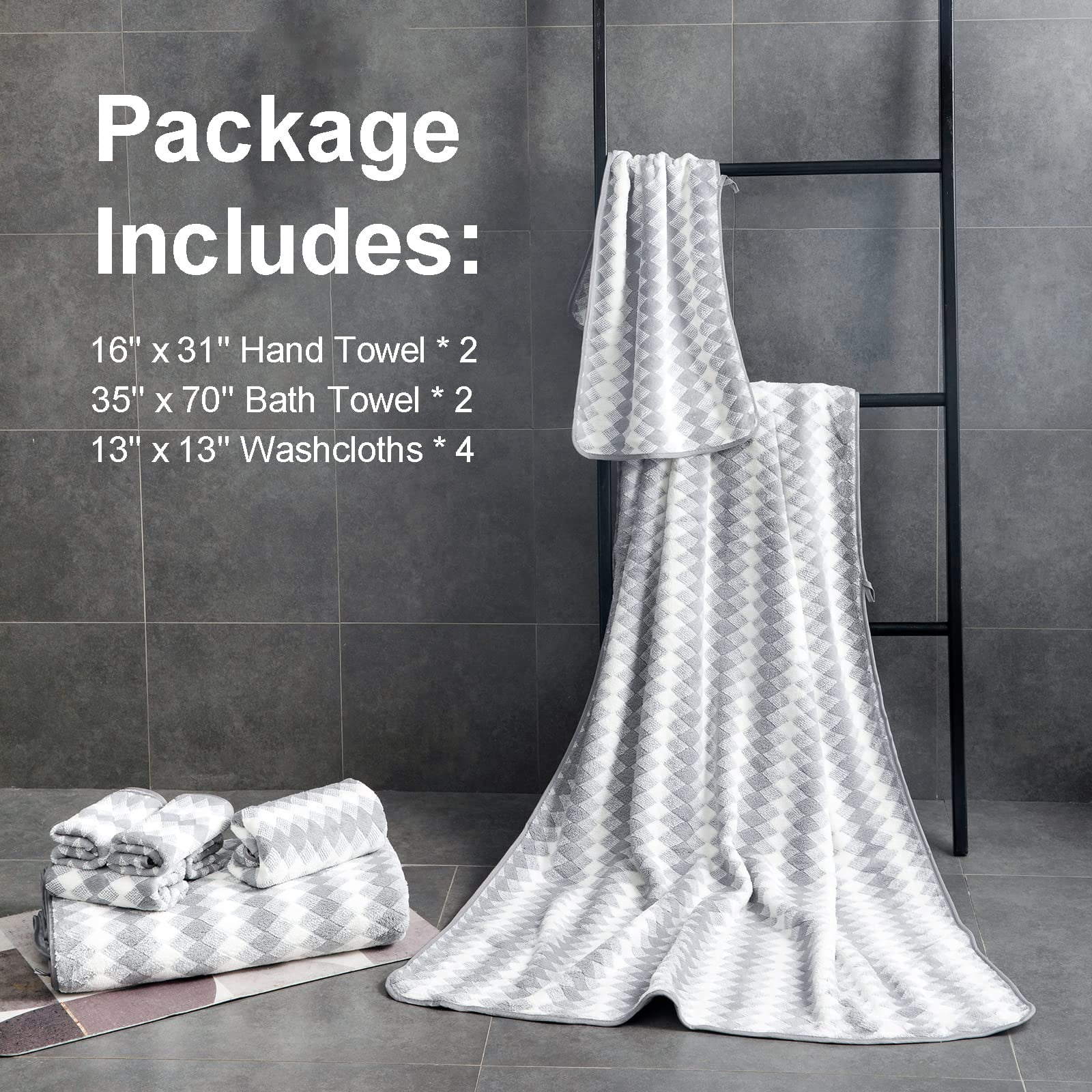 Beartech 8 Piece Microfiber Bath Towel Set 2 Oversized Bath Sheet,2 Hand Towels and 4 Washcloths| Ultra Soft & Less lint,Highly Absorbent Quick Dry Shower Towel For Bath Hotel-Gray