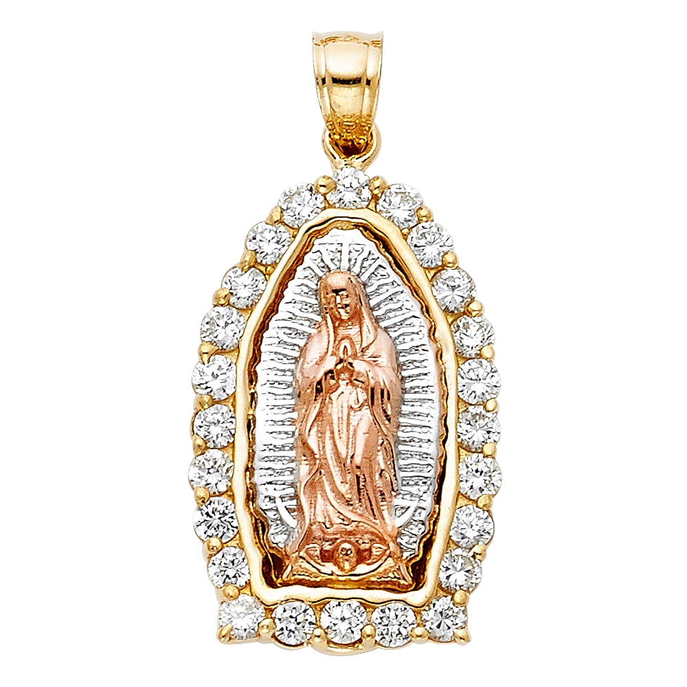 14k Tri Color Gold Religious Guadlupe CZ Pendant Charm
