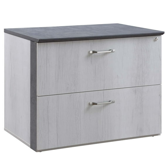 Forward Furniture Allure 36" Locking Lateral File Cabinet - 2 Hanging File Drawers - Matches Desk Height - Commercial Grade - Two Stormy Gray/Ashwood White