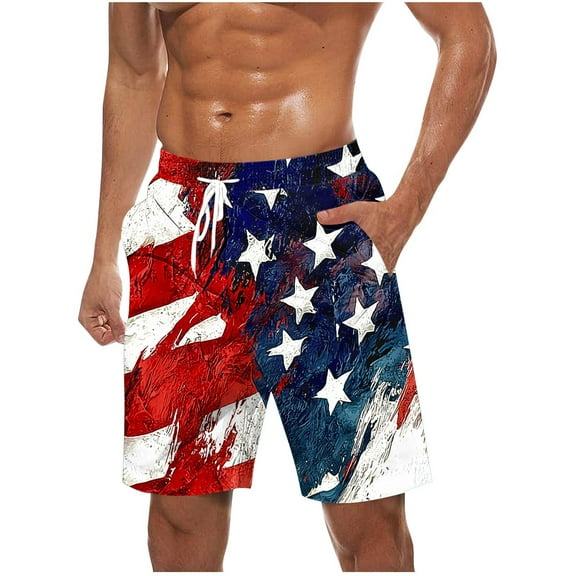 Clean Men's Independence Day Shorts Patriotic Printed Pants Loose Plus Size Sweatpants Above Knee Swimwear Bathing Suits High Waisted Chino Shorts Vacation Beach Shorts With Zipper Pockets