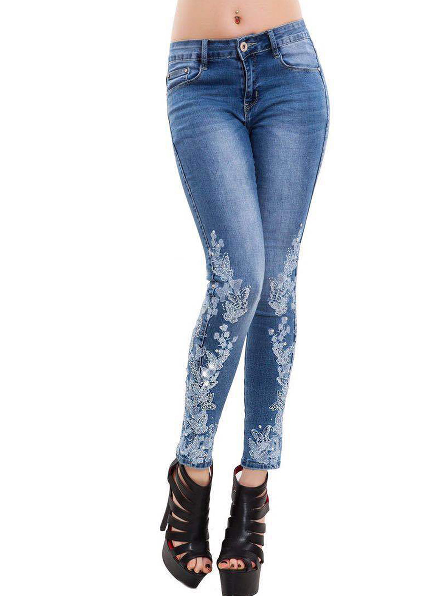Sexy Dance - Women's Skinny Stretch Jeans Embroidered High Waisted Butt ...