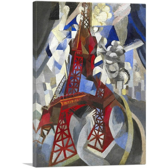 ARTCANVAS Red Eiffel Tower 1911 Canvas Art Print by Robert Delaunay - Size: 26" x 18" (0.75" Deep)