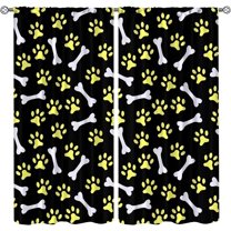 Cute Animal Paw Prints Rod Pocket Blackout Curtains, Cartoon Dog Cat and Bone Long Pinch Pleated Curtains, Kids Soundproof Window Drapes Low Profile Comfort for Living Room Bedroom-W42xL63in