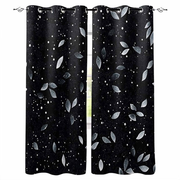 Fsddascl Black Leaves Blackout Curtains for Bedroom/Living Room, Thermal Insulated Kitchen Curtains, Vintage Country Black Plants Texture Grommet Darkening Window Treatment Drapes 42"x84"x2