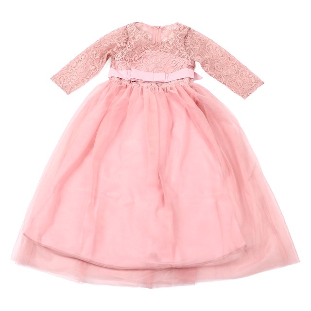 Vestido de novia Nikou para niña manga 3/4 encaje flores color rosa 120 cm