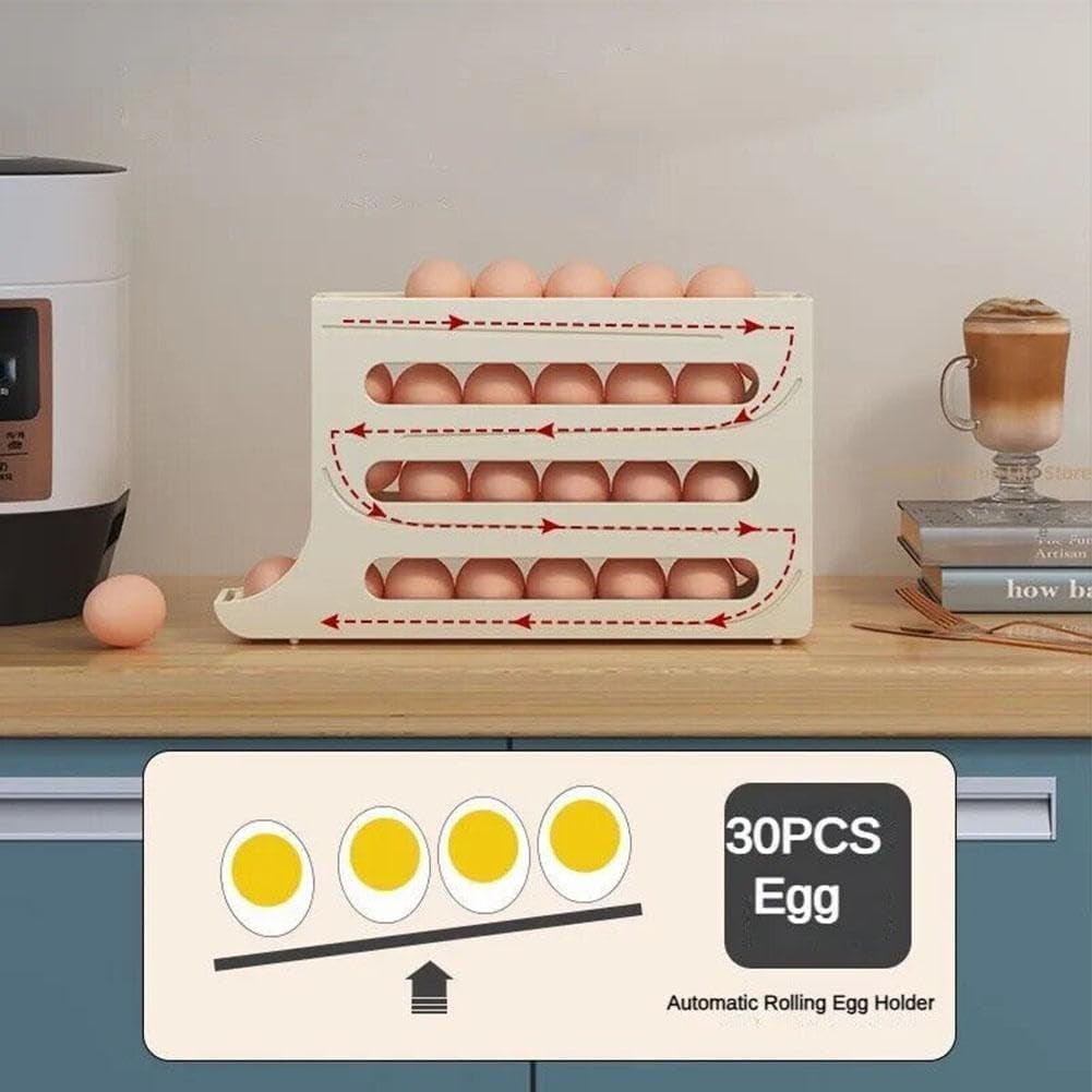 Egg Dispenser for Refrigerator, 4 Tiers Egg Holder for Fridge, Egg Holder for Fridge, Egg Organizer for Refrigerator, Egg Storage for Refrigerator, Egg Holder for Refrigerator (White+Gray)