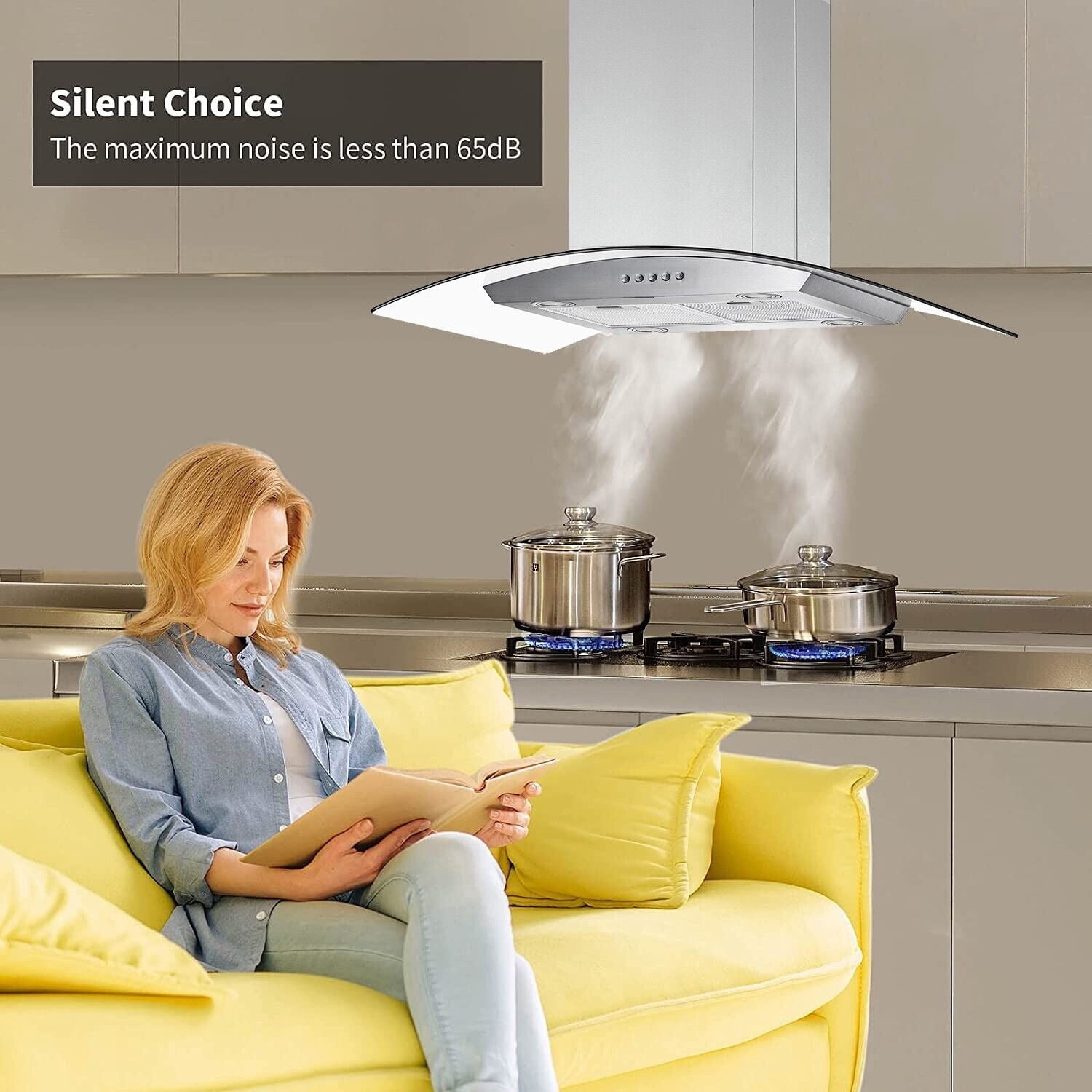 Joeaonz Island Mount Range Hood in Stainless Steel with LED Lights & Easy-Clean Filters, 120V