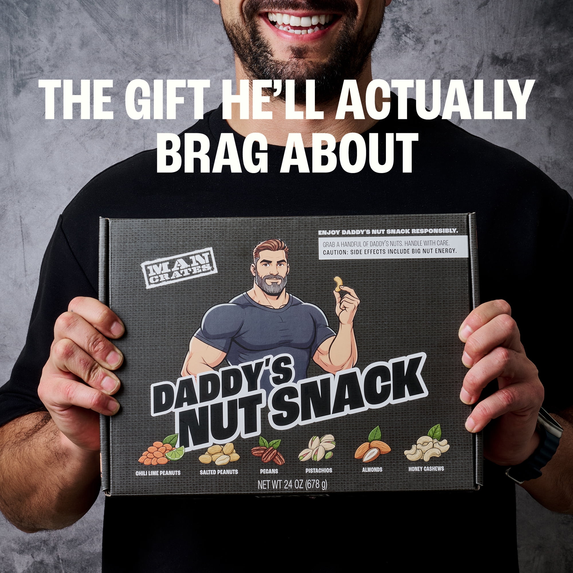 Man Crates Daddy’s Nut Snack Variety Pack, Gourmet Mixed Nuts Basket with Almonds, Pistachios, Cashews, Pecans and Peanuts