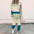 thumbnail image 2 of DeHolifer Women's Two Piece Tracksuit Color Block Crewneck Long Sleeve Pullover Long Sweatpants Sport Outfits Sets Dark Blue 4XL, 2 of 5