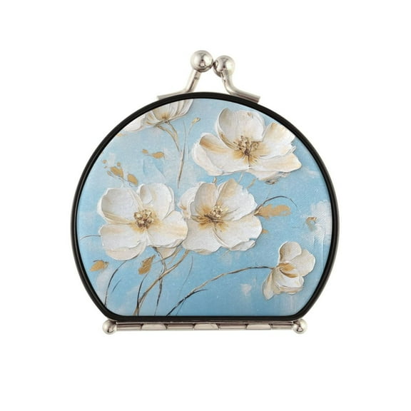 Portable Makeup Mirror Travel Mirror Compact Folding Mirrors Small for Women Beauty Accessories Elegant White Flowers