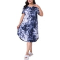 thumbnail image 2 of Camisones de mujer de tallas grandes Agnes Orinda, con cuello redondo, de tie dye, de manga corta, pijamas suaves, ropa de dormir, vestido midi de lounge 1X azul oscuro, 2 of 6