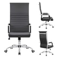 thumbnail image 7 of Ribbed Office Chair - PU Leather Desk Chair Adjustable Swivel Task Chair with Armrests - Black, High Back for Home & Office, 7 of 7