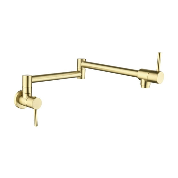 Folding Stretchable with Double Joint Swing Arm Single Hole, Brass Wall Mount Two Handles Pot Filler Faucet, Matte Black