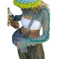 thumbnail image 3 of Coduop Women's Crochet Knitted Long Sleeve Crop Shrug Shirt Hollow Out Super Crop Tops, 3 of 7