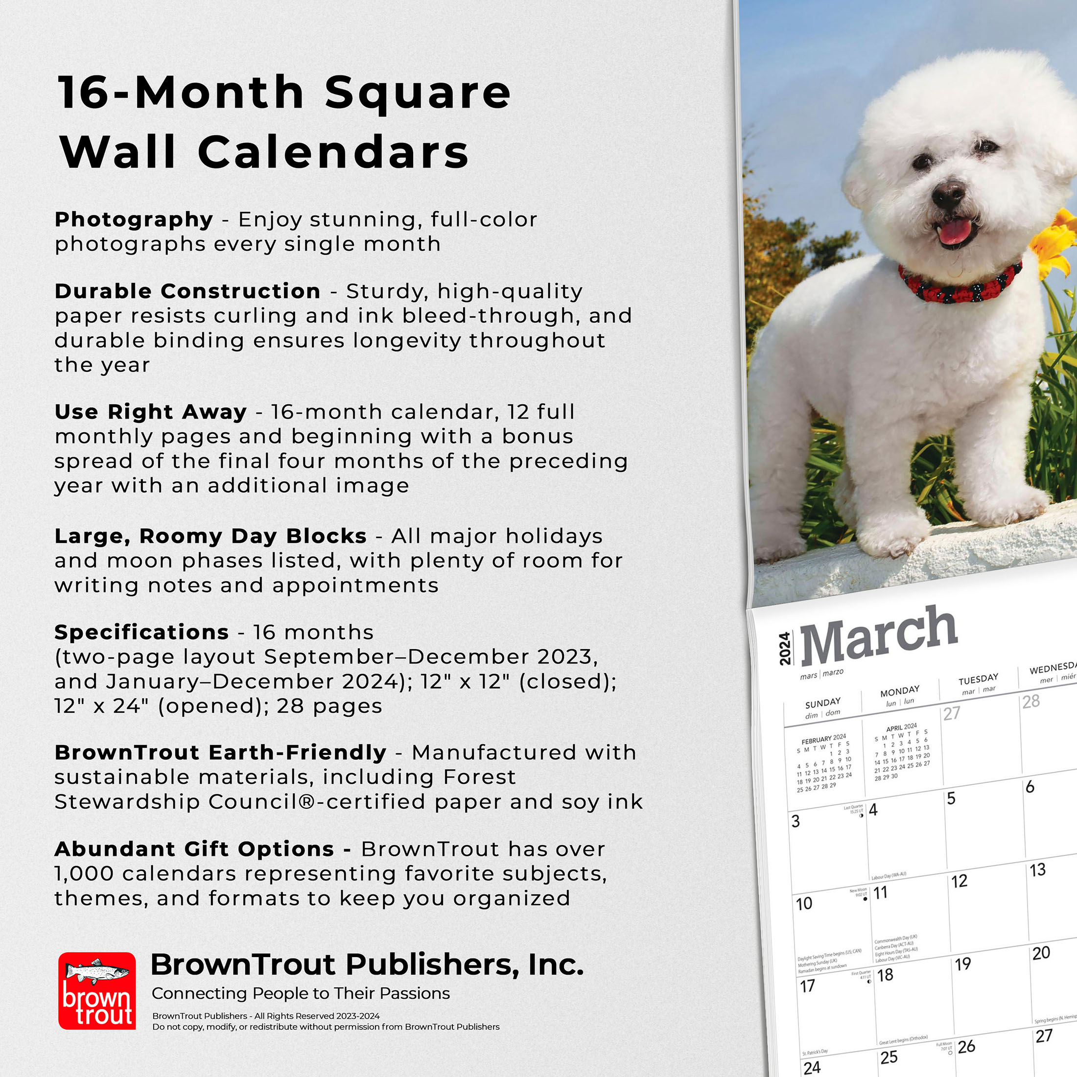Bichon Frise | 2024 12x24" (Hanging) Square Wall Calendar | BrownTrout - image 5 of 8
