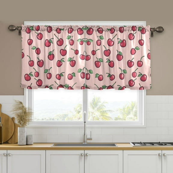 Yayeee Kitchen Curtains Tier Set of 2 Light Filtering 57"x24" Over Sink Window Panels, Cherries Pattern