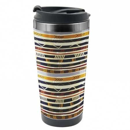 

Abstract Travel Mug Trippy Geometric Figures Steel Thermal Cup 16 oz by Ambesonne