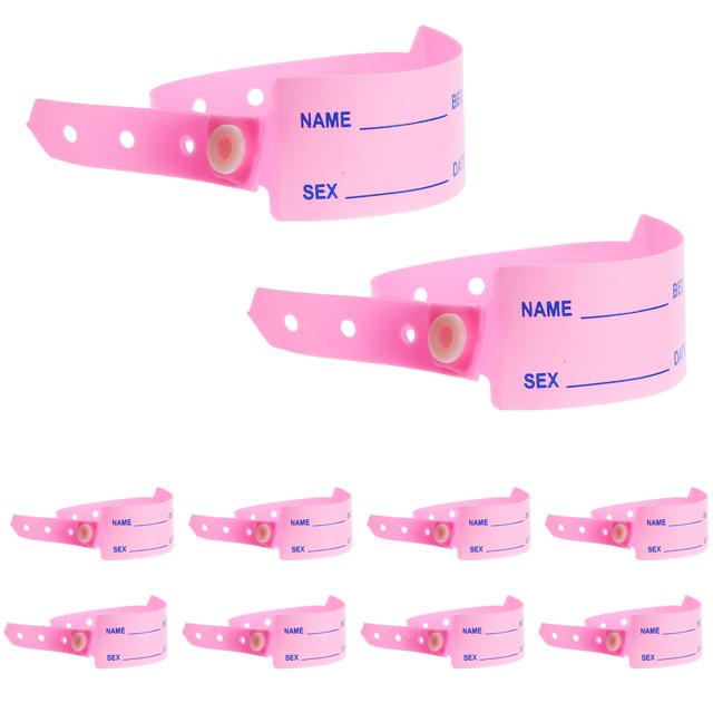 BESTYASH 100Ud Brazaletes Identificación Rosa Ajustables PVC Impermeables Hospital