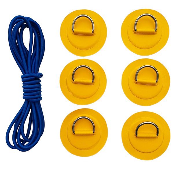 6Pcs Durable Kayak Barco inflable Canoa D- Patch / Pad & Rope Set Amarillo Sunnimix Parche de anillo en D para kayak