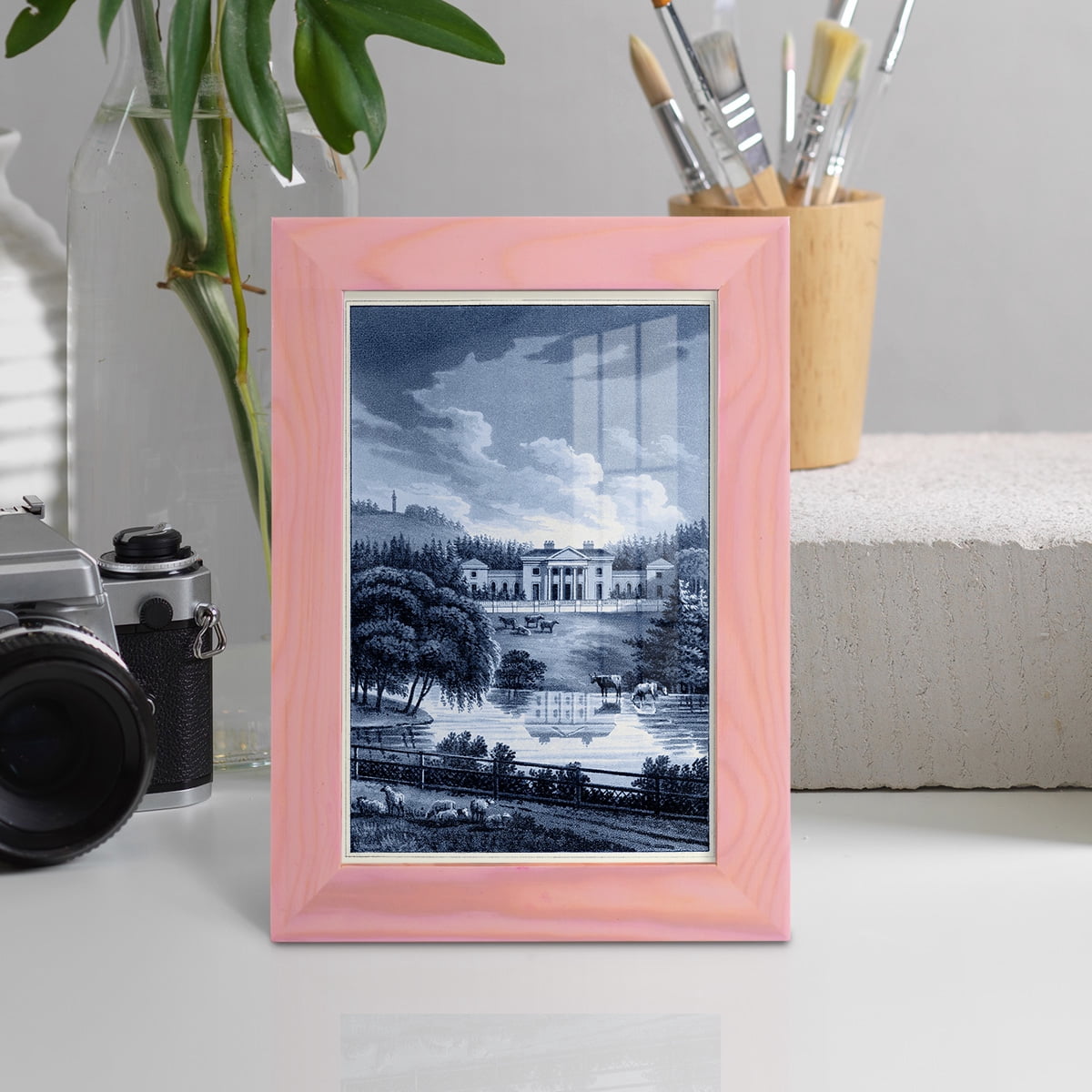 Estate View I -Framed Print w/glass-Sunset Pink