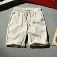 thumbnail image 3 of Fanxing Mens Cotton Linen Shorts Big and Tall Drawstring ShortsTrendy Solid Color Athletic Shorts with Pocket Khaki,XXXXXL, 3 of 5