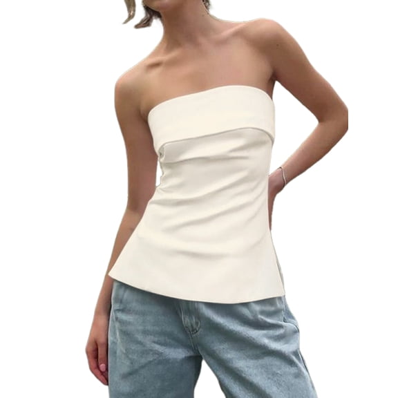 Strapless Tube Tops for Women Going Out Bandeau Top Off Shoulder Side Split Summer Bustier Tops Color S