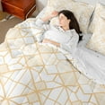 thumbnail image 4 of Homewish Vintage Square Abstract Bedding Comforter Set 7pcs, Fashion Stripes Ombre Queen Bedding Sets, White Gold Minimalism Reversible Queen Sheet Sets, Luxury Bedroom Decor, 4 of 7